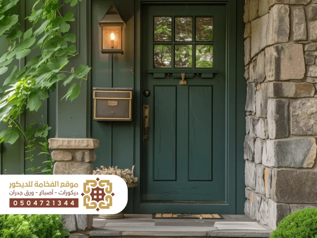 مدخل منزل خارجي بسيط وعصري بتصميم نظيف وألوان طبيعية تعكس الهدوء والبساطة.