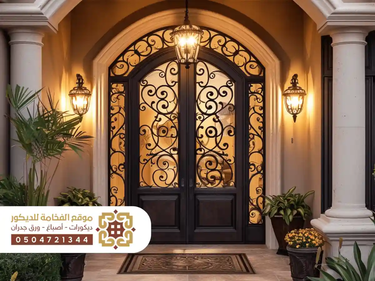 مدخل منزل خارجي بسيط مع تصميم عملي وألوان هادئة